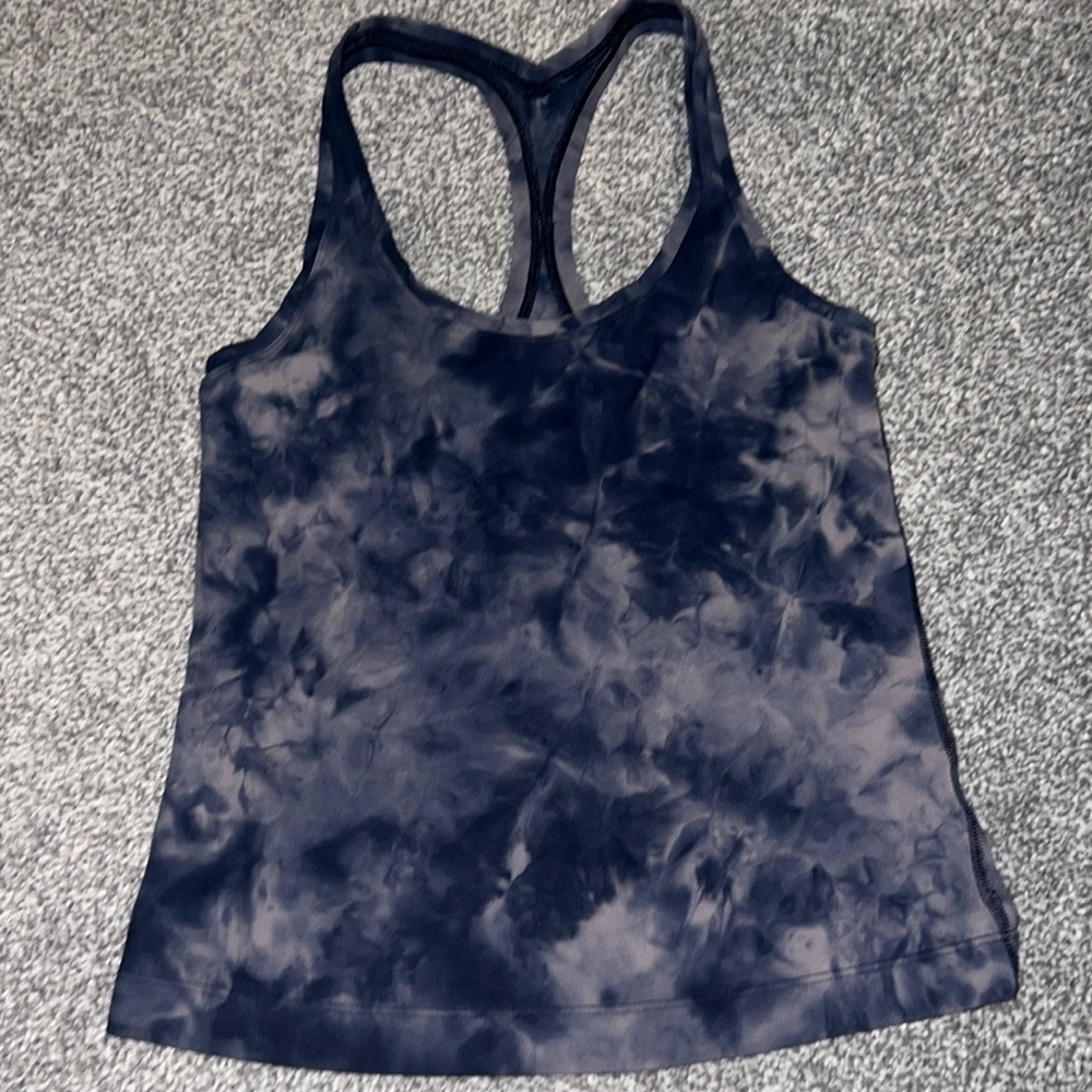Luluelmon Nulu Cool Racerback Tank Diamond Dye Lunar Rock Navy race length 4